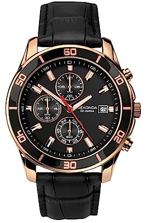 Sekonda Men's Quartz Watch with Black Dial Chronograph Display and Black Leather Strap 1051.27