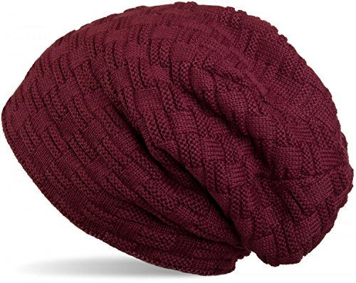 styleBREAKER warme Feinstrick Beanie Mütze mit Flecht Muster und sehr weichem Fleece Innenfutter, Unisex 04024058, Farbe:Bordeaux-Violett