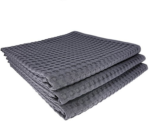 Daloual 3X Handtuch Gästetuch in Waffelpiqué 100 x 50 cm Baumwolle/Badetuch anthrazit