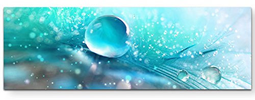 Paul Sinus Art Leinwandbilder | Bilder Leinwand 120x40cm Wassertropfen auf blauem Hintergrund