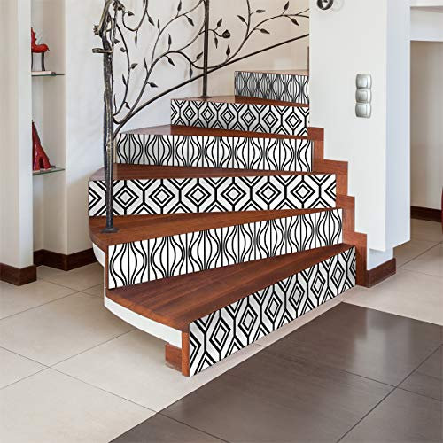 Stickers adhésifs escalier carrelages | Sticker Autocollant contremarche Carreaux de ciment – Stickers contremarche carrelages | Escalier carreaux de ciment adhésif - azulejos – 15 x 105 cm - 6 bandes