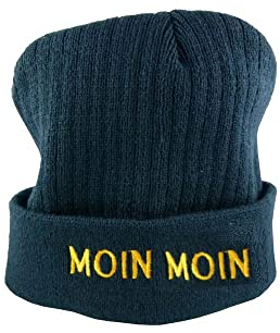 MILEKO Maritime Strickmütze Mütze mit Schriftzug Moin Moin blau One Size