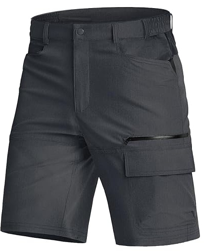 KEFITEVD Short cargo respirant pour homme avec poches - Séchage Rapide, gris foncé, 5