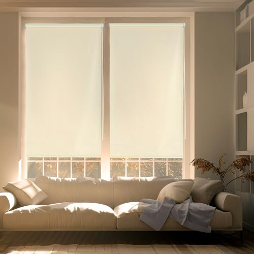 Blindecor Zeus Tenda a rullo oscurante Easyfix - Beige, 37 x 180 cm (Larghezza x Altezza) | Dimensioni del tessuto 34 x 175 cm. Tende termiche oscuranti senza attrezzi