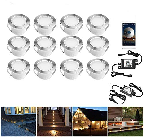 10er WIFI LED Bodeneinbauleuchten Terrassenbeleuchtung Arbeitet mit Alexa,WiFi Smart Phone Ø45mm IP67 Wasserdicht LED Einbaustrahler Bodenstrahler