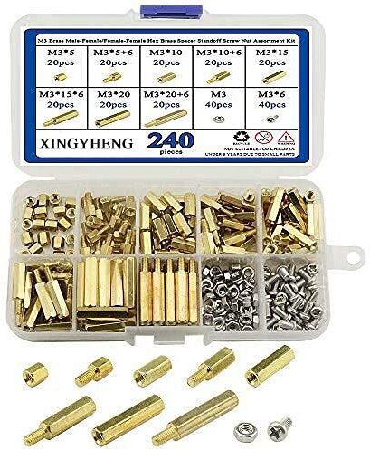 BGTXINGI M3 Brass Male-Female Hex Spacer Standoff Screw Nut Assortment Kit and Stainless Steel Screw Nut Set (240pcs)