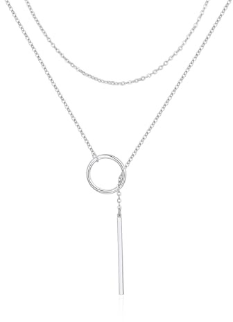ChainsHouse Y-Kette Damen Halskette mit Säule Anhänger Ypsilonkette Lang Lariat-Halskette Platin Frauen Choker Lange Kette Verstellbare Lariatkette Halsschmuck Modeschmuck für Freundin