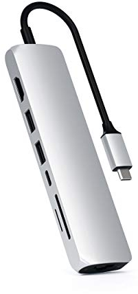 SATECHI USB-C Slim Multiport Adapter with Ethernet, 4K HDMI, 60W USB C PD Charging, 2 USB-A, SD/Micro Card Readers - For M2/ M1 MacBook Pro/Air, M2/ M1 iPad Pro/Air, Mac Mini, iMac (Silver)