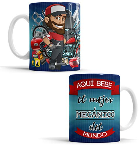 Taza Mecánico - Taza Aquí Bebe El Mejor Mecánico del Mundo/Taza aqui Bebe un Super Mecánico/Taza Regalo Original para Mecánico - Taza de cerámica de 350 ML