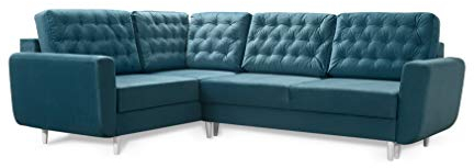 Robin Linda Ecksofa mit Schlaffunktion 2X Bettkasten Kissen Sofa L-Form Schlafsofa Freistehende Eckcouch Schlafcouch Wohnzimmermöbel Wohnlandschaft Azur