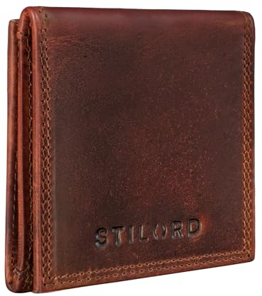 STILORD 'Cody' Mini Portefeuille Cuir Vintage Porte-Monnaie Étui Pochette pour Monnaie pour Hommes Femmes en Cuir Véritable, Couleur:Kara - Cognac
