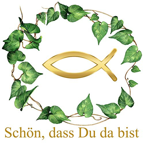 20 Servietten Grüne Blätter um Fisch gold | Schön dass Du da bist | Taufe | Kommunion 33x33cm