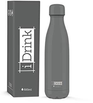 I-Drink - Borraccia Termica in Acciaio 350/500/750/1000 ML (500 ML, Grigio)
