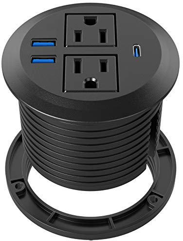 Œillet d'alimentation de bureau avec chargeur USB-C, prise d'alimentation encastrée avec 2 sorties CA, rondelle d'alimentation à montage encastré avec 3 ports de charge USB