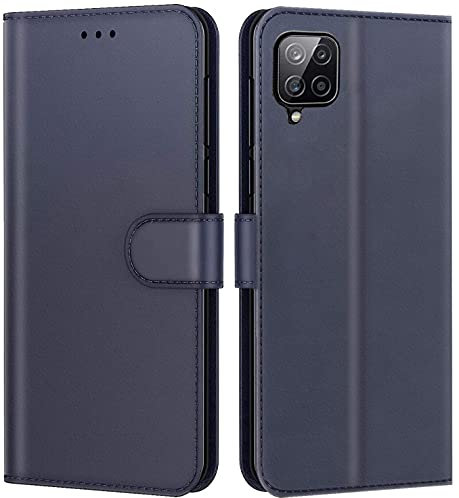 New&Teck Coque pour Samsung Galaxy A12, Housse Etui Portefeuille Cuir Multifonction, Fermeture Magnétique à Clapet Anti-Choc Bleu