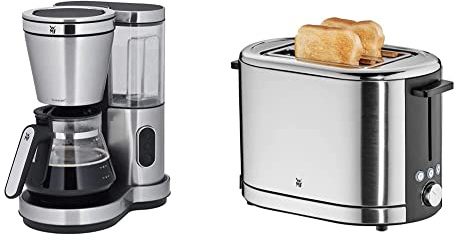 WMF Lono Aroma Kaffeemaschine (1000 W, mit Glaskanne, Filterkaffee, 10 Tassen) & Lono Toaster Edelstahl, Doppelschlitz Toaster mit Brötchenaufsatz, 2 Scheiben, XXL-Toast, 7 Bräunungsstufen