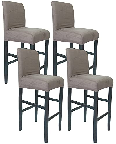 JHLD Wasserdicht Barhocker Stuhlhussen, Wildleder Bar Stuhlhussen Stretch Stuhlhussen Elastische Stuhlhussen Abnehmbare Waschbar Für Esszimmer Küche-Kaffee-4er Set