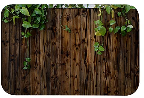 A.Monamour rutschfest Saugfähig Waschbar Badematte Grünpflanzen Auf Altem Rustikalem Holzzaun Holz Textur Hintergrund Flanell Badezimmerteppich Badteppich Badvorleger Badewanne Dusche Duschvorleger