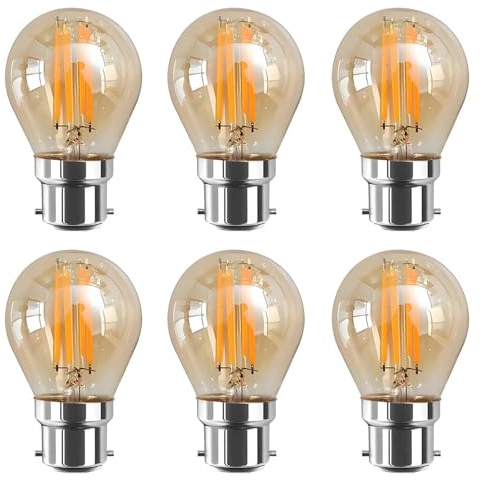 Jiotouhu B22 LED-Glühbirnen mit Bajonettverschluss, nicht dimmbar, 4W entspricht 40W Halogenlampe, kugelförmige LED-Glühbirnen, warmweiß 2700K, 380 Lm, bernsteinfarbene Edison-Glühbirnen (6er-Pack)