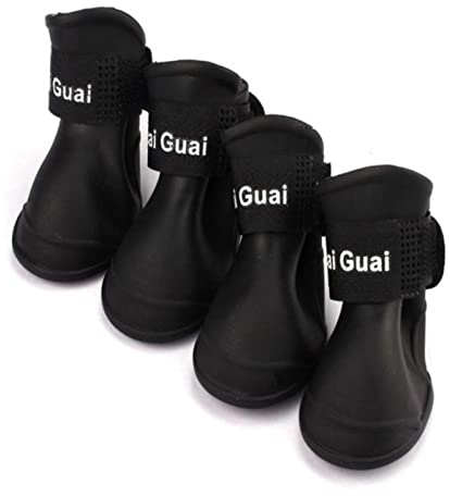 4 Pezzi Scarpe Cani Impermeabile, Gel di Silice Stivali da Pioggia per Cani, Stivali per Cani Impermeabili Regolabili Resistenti All'usura, per Proteggere le Zampe del Cane (5 cm × 4 cm, Nero)