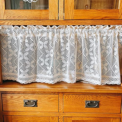 Lsimeru Rustikal Scheibengardine Bistro Häkeloptik Schmetterling Kurzvorhange Landhausstil Vintage Bistrogardinen Häkelspitze Gewebte Küchenvorhänge für Cafe Küche 1 Stück,90x45cm