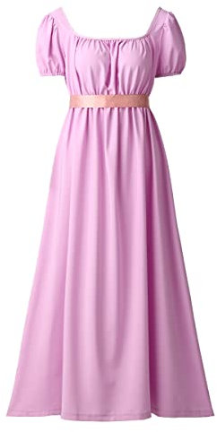 COSDREAMER Robe médiévale Victorienne Taille Haute rétro régence pour Femme avec Ruban et Manches Bouffantes, Violet, 46