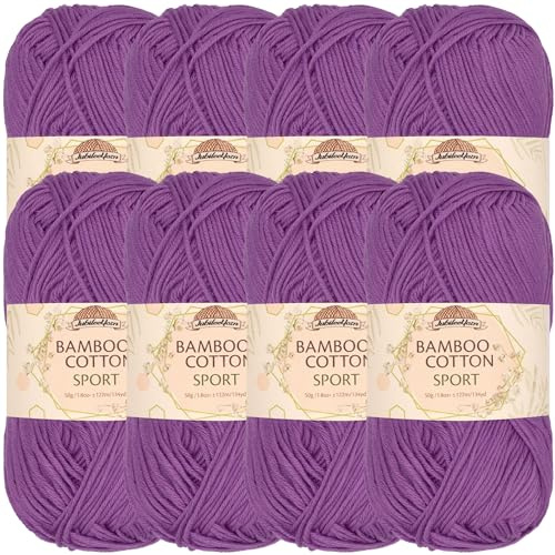 JubileeYarn Bamboo Cotton Sport Yarn - 50g/Skein - Deep Purple - 8 Balls