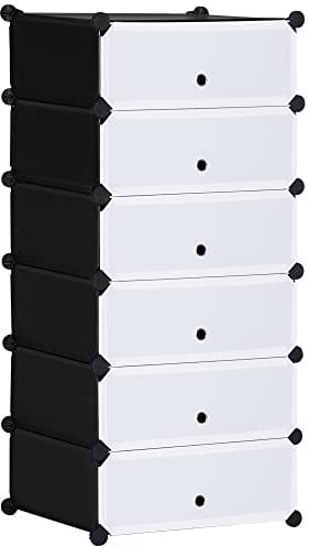 HOMCOM Armoire à Chaussures modulable Range Chaussures Meuble de Rangement avec 6 Cubes rectangulaires empilable en Plastique capacité 12 Paires 49 x 36,5 x 108 cm Blanc