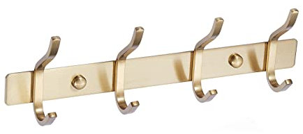 QNIIAED Door Hooks,Multipurpose Stainless Steel Coat Hooks Wall Mounted Screw in Modern Metal Heavy Duty Coat Rack Row of Hooks Hanger Towel Robe Clothes Hat Hook for Bathroom Bedrooms(Brushed Gold)