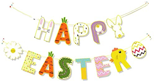 Ttiy Osterbanner Kreative Happy Easter Banner Bunte Banner Girlande Ostern Hängende Banner Osterdekoration für Kamin Wand Zuhause