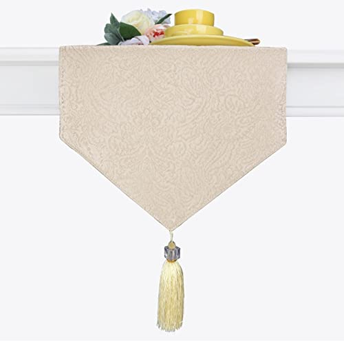 Epinki Tischläufer Vintage Boho, 35x183 cm Baumwolle Polyester Tischläufer Sommer Jacquard, Tischband Urlaub Party Hochzeit Bankett Restaurant Dekorat Geschenk, Beige