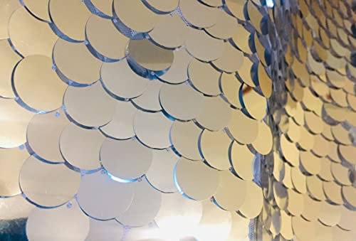 18 mm großer Pailletten-Stoff, 2-Wege-Stretch-Hintergrund für Hochzeitskleid, 130 cm breit, funkelnde Pailletten (Silber)