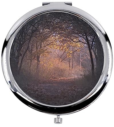 Fabulous Miroir de Poche en Métal - Chemin Sombre dans Une Forêt à l'Automne Paysage Naturel - (Diamètre 70 mm)