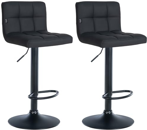 CLP 2er Set Barhocker Feni Kunstleder I Höhenverstellbarer Thekenhocker Mit Fußstütze Und Lehne I Barstuhl Mit Metallgestell, Farbe:schwarz, Gestell Farbe:schwarz