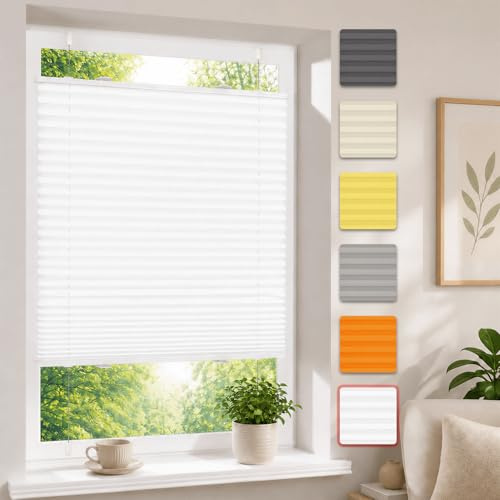 Plissee ohne Bohren Weiß 40x140cm Plissee Klemmfix Version Plisseerollo Sichtschutz und Sonnenschutz Blickdicht Easyfix lichtdurchlässig Rollo für Fenster & Tür