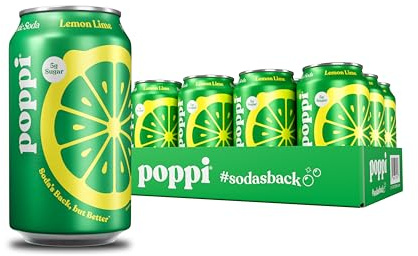 Poppi Prebiotic Soda, Sparkling Water & Fruit Juice, Lemon Lime, 12 Oz, 12 Pack