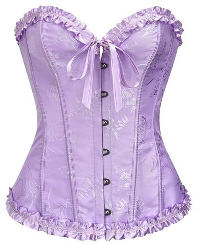 SZIVYSHI Halloween Overbust Corset Top | Premium 14-bone gothic bustier. Creates a flexible hourglass shape for vampire, witch, or pirate fancy dress & steampunk.
