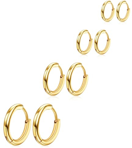 4 Paar Gold Creolen Edelstahl Kleine Hoop Damen Ohrringe Edelstahl Creolen Set Goldene Hoops Hypoallergen Kleine Ohrringe für Damen Herren, 6/8/10/12 mm