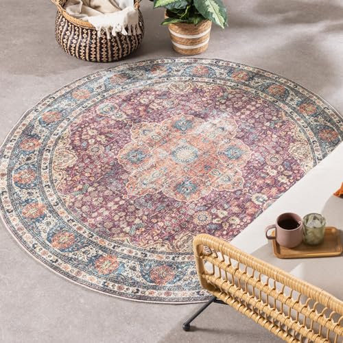 FRAAI | Home & Living In- & Outdoor Teppich Rund - Kairo Medaillon Bordeaux Rot - Wetterfest - Polypropylen - Flachgewebe - Wohnzimmer, Esszimmer, Balkon, Garten/Terrasse - Terrasse - Rug