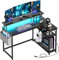 Yornoli L Shaped Desk with Led Lights＆Power Outlet 118CM Corner Gaming Desk for Small Spaces with Storage Shelves Corner Office Desk