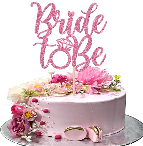 Xsstarmi 1 Pack Bride to Be Wedding Cake Topper Glitter Diamond Ring Cake Pick for Bridal Shower Wedding Engagement Hen Party Cake Decorations Supplies Pink