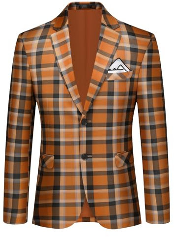 Allthemen Blazer Homme à Carreaux Coupe Cintrée 2 Boutons Veste de Costume Casual pour Mariage Orange XL