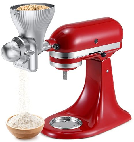 Getreidemühlenaufsatz aus Metall für KitchenAid Standmixer mit 12 Mahlgraden Mehlmühle, Getreidemühlenaufsatz zum Mahlen von Weizen, Mais, Hafer, Buchweizen, Hirse und anderem Getreide
