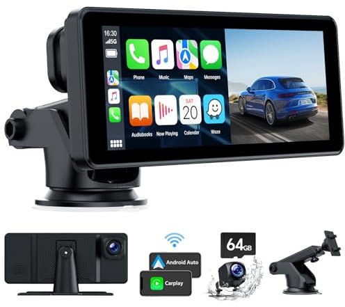 LAMTTO 2025 Wireless A-pple Carplay & Android Auto, 6.86 Zoll IPS Touchscreen Carplay Display mit 2.5K Dashcam,1080P Wasserdicht Rückfahrkamera, Bluetooth, FM, AUX, Mirror Link, Siri, Google, 64G TF