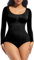 ONEW Body-Hugging Shapewear Bodysuit Crew Neck Long Sleeves Leotard Top Body Suit Tummy Control Body Shaper Black L