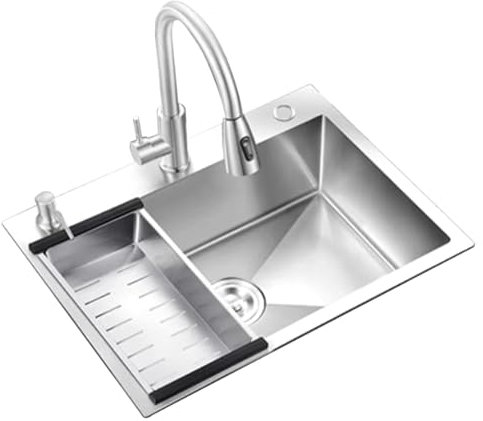 AVSMGP 304 Stainless Steel Kitchen Sinks Practical Drop In Sink with Pull-Out Faucet, Rectangular single bowl kitchen sink Self Rimming 25.5/29.5inch,65 * 45cm/23.6 * 17.7in