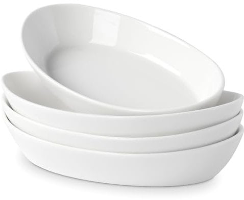 Juego de 4 Bandeja Horno Ceramica Ovaladas, Platos para Lasaña, Fuente para Horno Pequeña, para Lasañas, Pasteles, Tapas y Más - 300ml Porción individual - 19.5 x 11.3 x 3.7cm