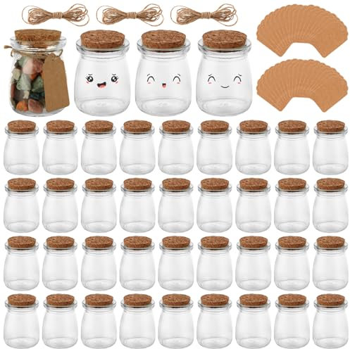 APACALI Lot de 40 bocaux à dessert de 100 ml, avec couvercle, bouteilles en verre avec bouchon, pots à yaourt, bocaux Weck en verre pour confitures, gelées, miel, desserts