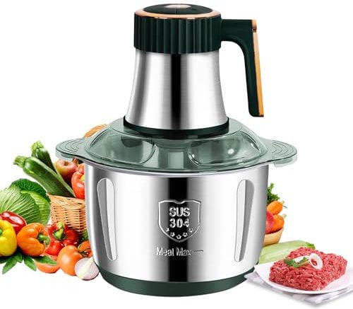 Elektrischer Fleischwolf mit 5 l Schüssel aus Edelstahl, elektrischer Fleischwolf 500 W mit 5 Geschwindigkeitsstufen und 6 Klingen, Mixer Zerkleinerer für Gemüse, Zerkleinern und Fleisch (grün)