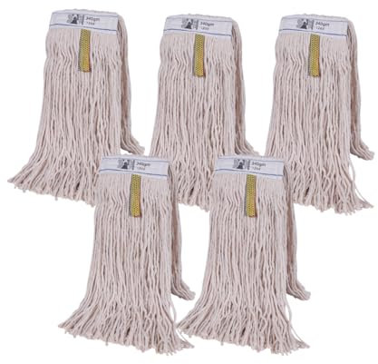 Kentucky Mops 340g Cotton Py Mop Heads (Pack of 5) Heavy Duty Industrial Use Large PY Yarn Replacements 12oz Schools Offices Commercial Cleaning Avern